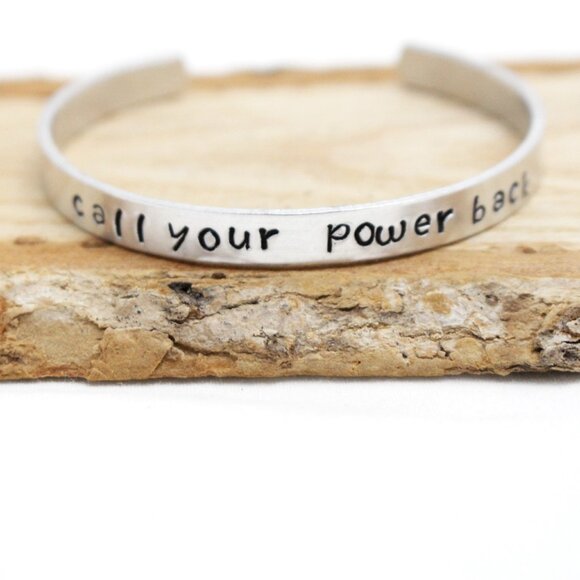 Call Your Power Back - Hand Stamped Anodized Aluminum Bangle - Adjustable - Picture 7 of 11
